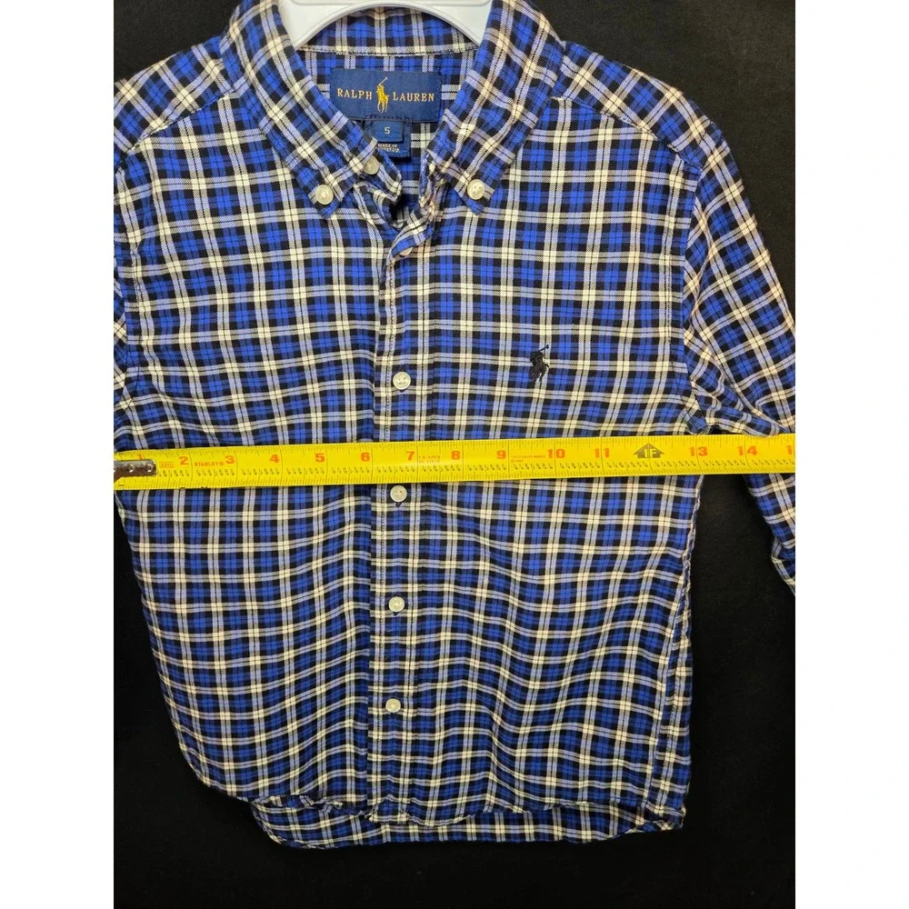 Ralph Lauren Kids Blue Madras‎ Plaid Button Down Shirt Long Sleeve Size 5